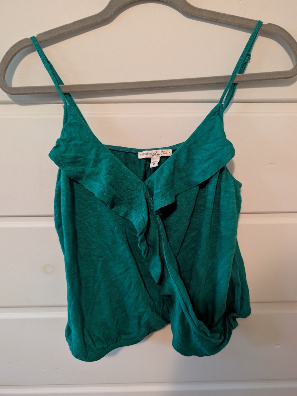 Express Green Ruffle Cropped Cami Top